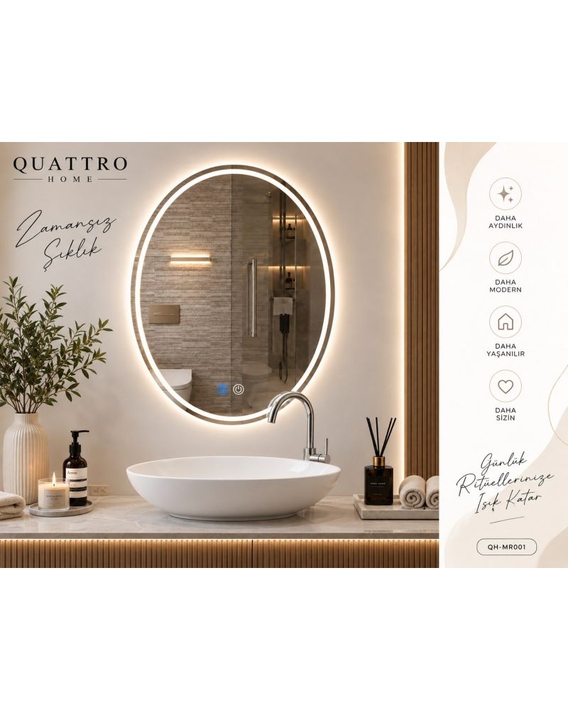 Yumurta Form LED Banyo Aynası - Dokunmatik Dimmer Aydınlatmalı