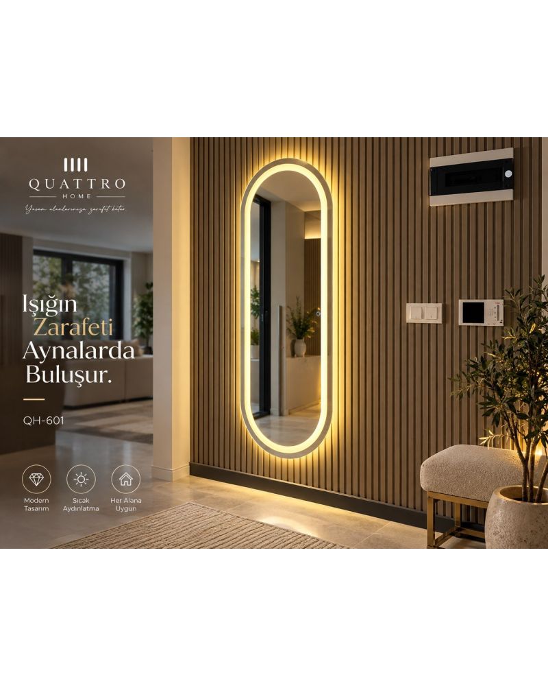 Oval Işıklı Dekoratif Ayna