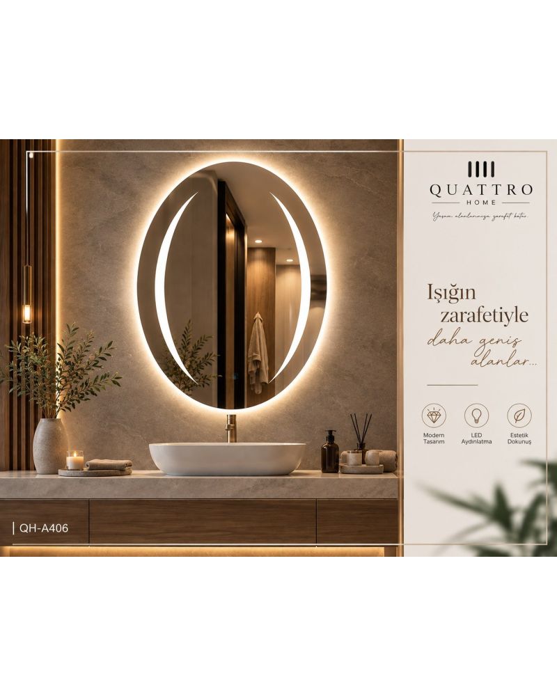 Dokunmatik Dimmer Özellikli Işıklı Oval Ayna