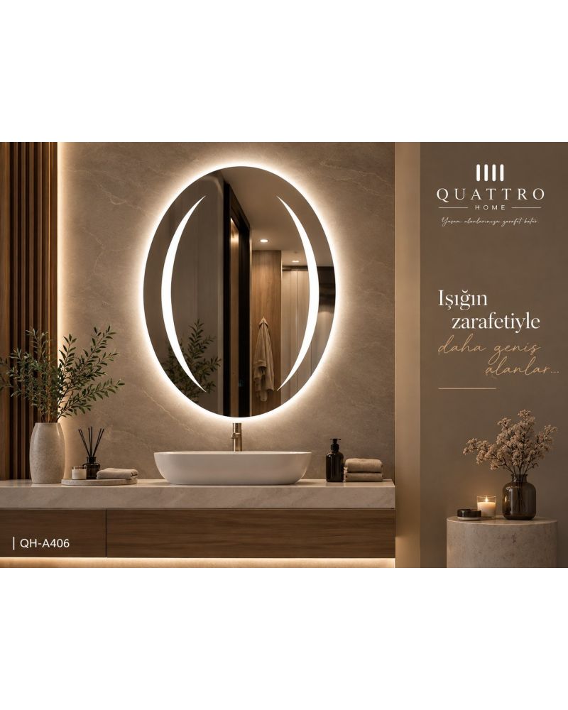 Dokunmatik Dimmer Özellikli Işıklı Oval Ayna
