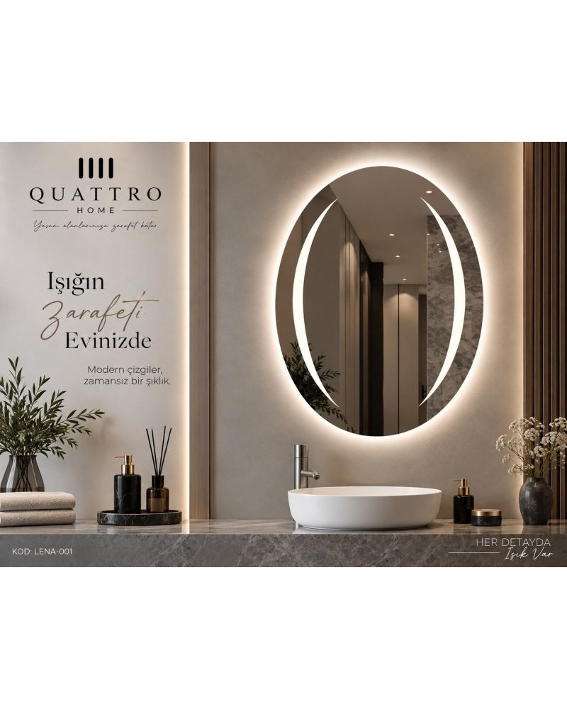 Dokunmatik Dimmer Özellikli Işıklı Oval Ayna