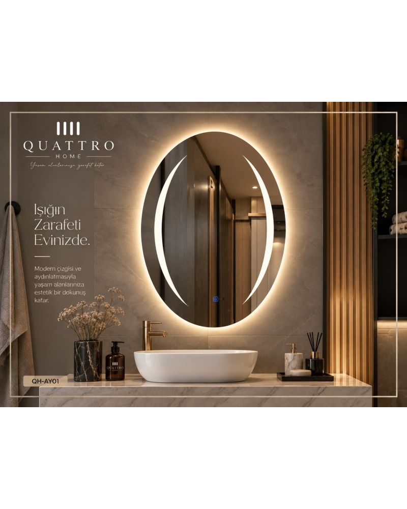 Dokunmatik Dimmer Özellikli Işıklı Oval Ayna