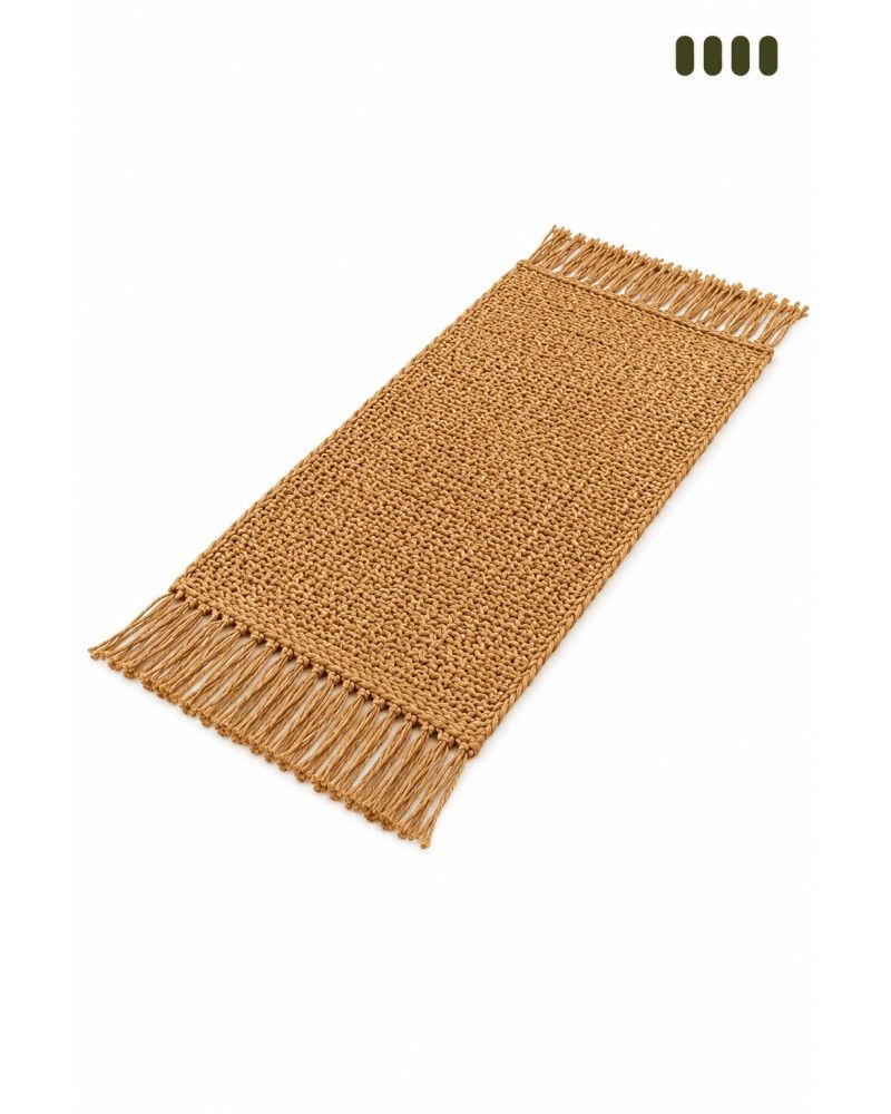 Runner Dikdörtgen 35x110 cm Saçaklı Hasır Görünümlü Dekoratif Masa Örtüsü