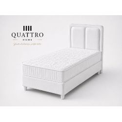 Quattro Home Borneo Tek Kişilik Premium Ortopedik Paket Yaylı Baza Başlık Yatak Seti | Depolamalı Baza | Orta Sert | Beyaz
