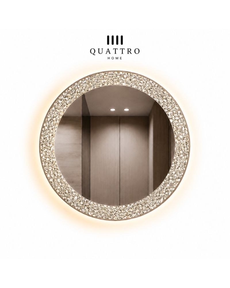 Crystal Yuvarlak LED Ayna Kristal Çerçeveli Dokunmatik Banyo Aynası