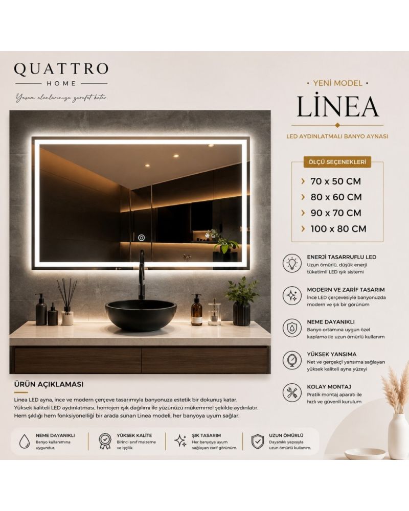 Linea LED Aydınlatmalı Banyo Aynası