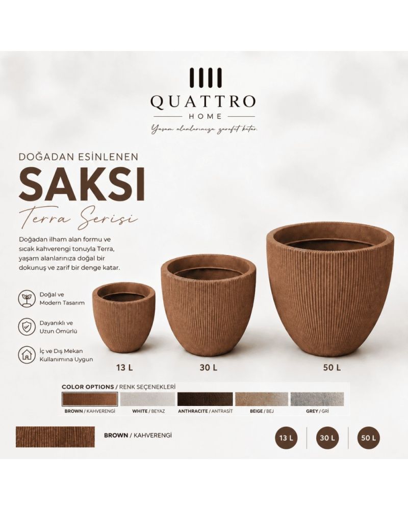 Quattro Home Terra Serisi Saksı Doğal Modern İç ve Dış Mekan Saksı