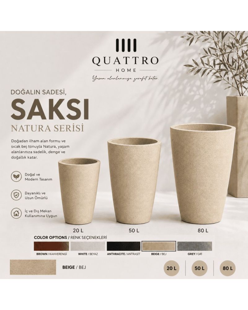 Quattro Home Natura Serisi Saksı Modern İç ve Dış Mekan Saksı
