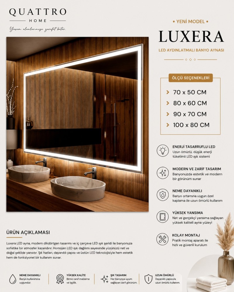Luxera LED Aydınlatmalı Banyo Aynası