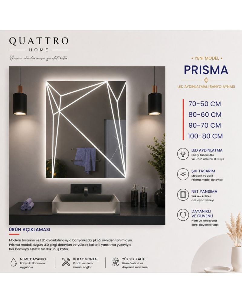 Prisma LED Aydınlatmalı Banyo Aynası
