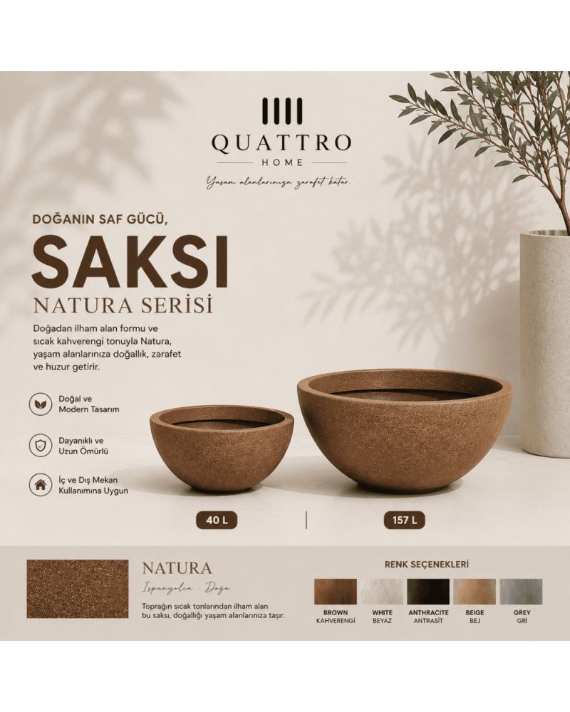 Quattro Home Natura Serisi Çanak Saksı İç ve Dış Mekan Saksı
