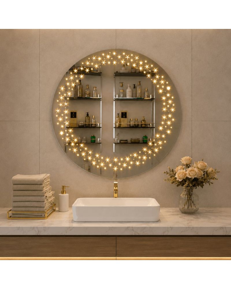 Stella LED Aydınlatmalı Banyo Aynası | Yıldız Detaylı Yuvarlak LED Ayna