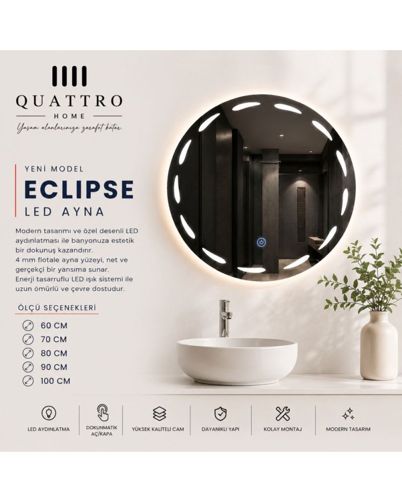 Eclipse Yuvarlak LED Ayna Dokunmatik Banyo Aynası