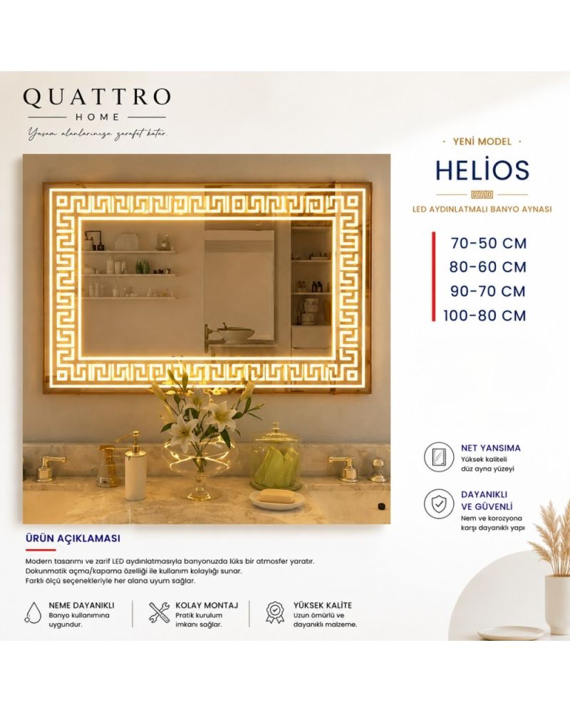 Helios LED Aydınlatmalı Banyo Aynası | Modern Desenli Işıklı Ayna