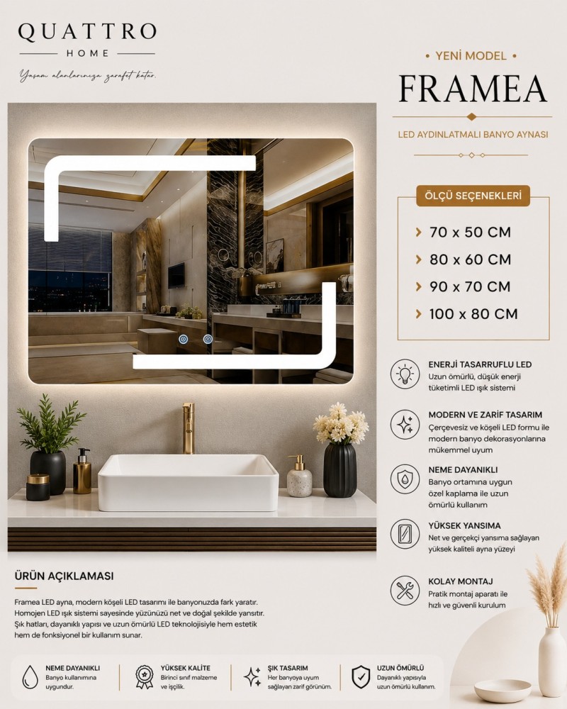 Framea LED Aydınlatmalı Banyo Aynası