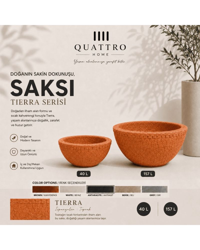 Quattro Home Tierra Serisi Saksı Modern İç ve Dış Mekan Dekoratif Saksı