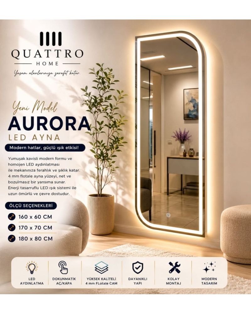 AURORA LED Aydınlatmalı Banyo Aynası Dikdörtgen Modern Tasarım