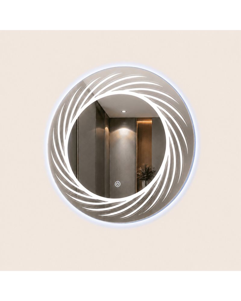 Quattro Home Vortex LED Ayna | Buğu Çözücülü Spiral Tasarım Yuvarlak Ayna