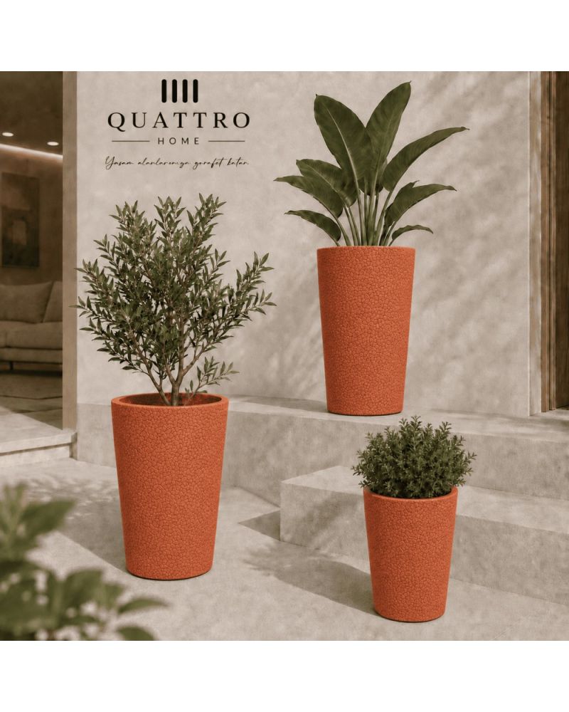 Quattro Home Curve Serisi Saksı Doğal Taş Dokulu İç ve Dış Mekan Saksı
