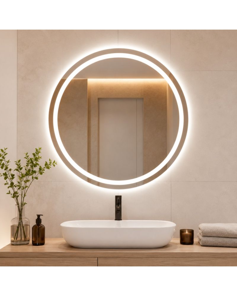 Luna LED Aydınlatmalı Yuvarlak Banyo Aynası Neme Dayanıklı Modern Dekoratif Ayna