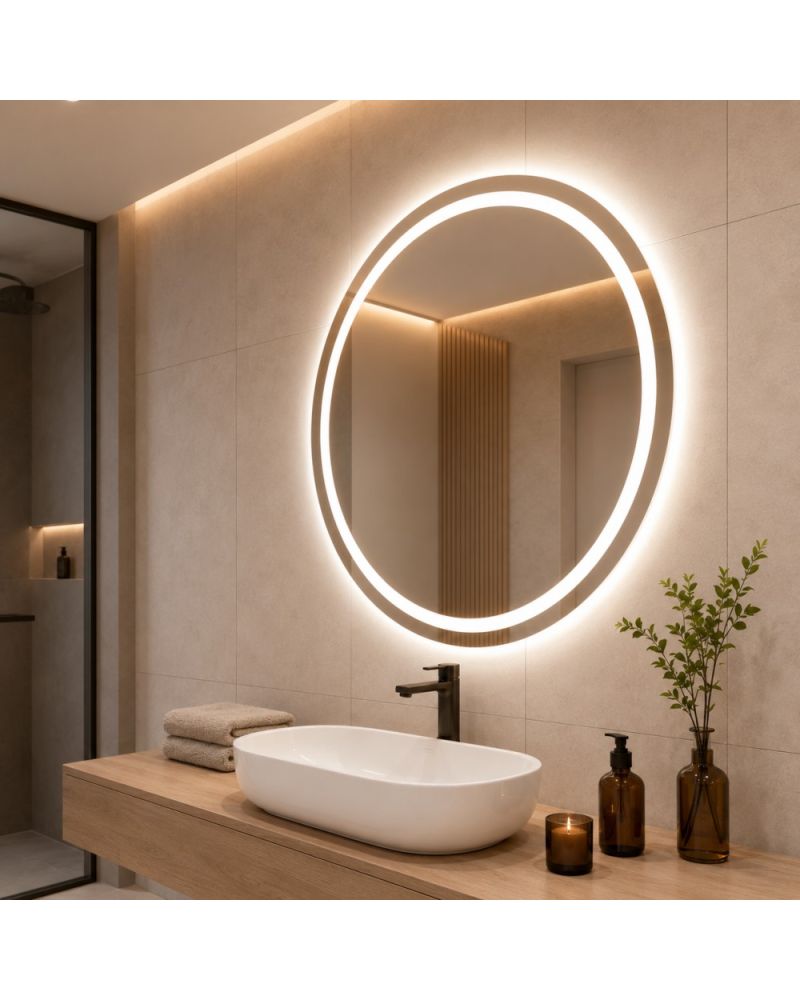 Luna LED Aydınlatmalı Yuvarlak Banyo Aynası Neme Dayanıklı Modern Dekoratif Ayna