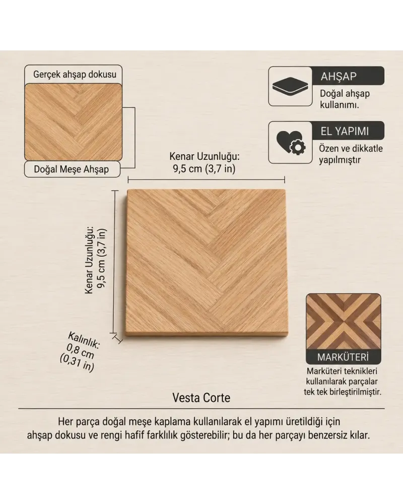 Defne Meşe Collection Bardak Altlığı 4'lü set