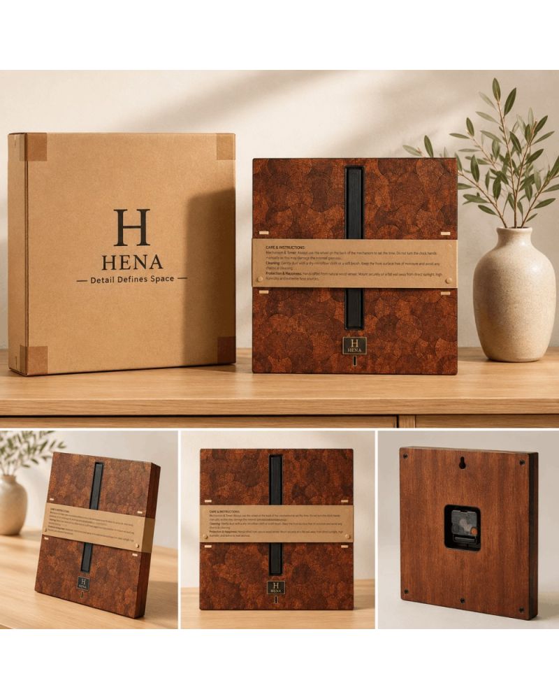Hena Collection – Doğal Maun Ahşap Kaplama Duvar Saati