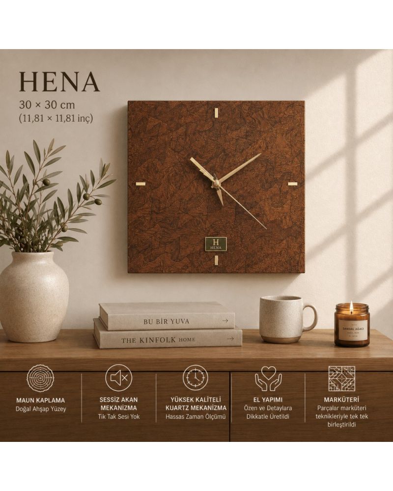 Hena Collection – Doğal Maun Ahşap Kaplama Duvar Saati