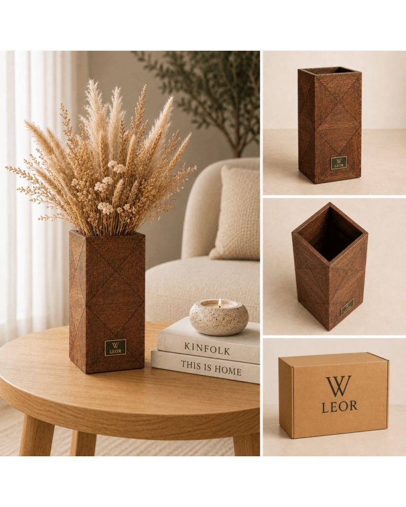 Leor Collection Dekoratif Ahşap Vazo