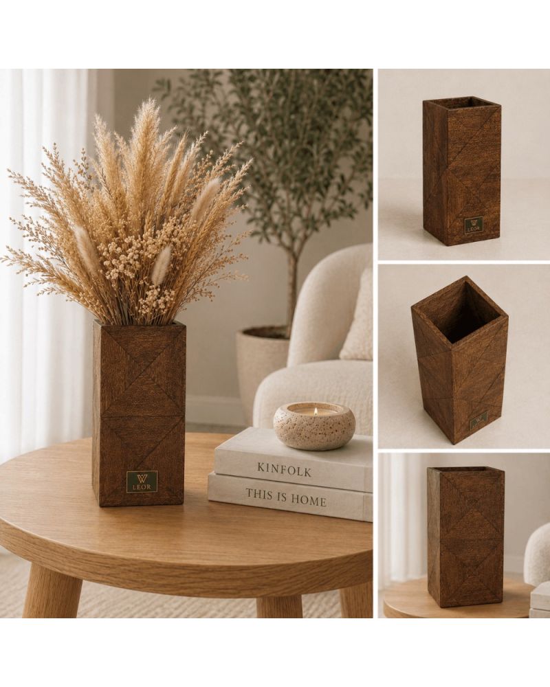 Leor Collection Dekoratif Ahşap Vazo