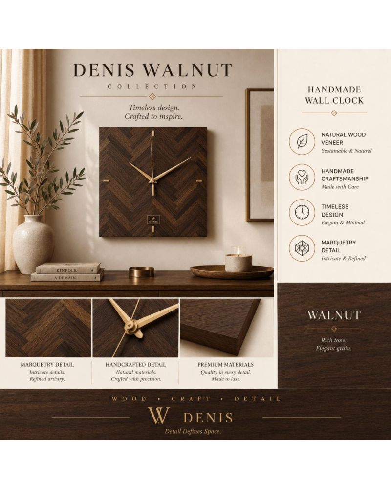 Denis Collection – Doğal Ceviz Ahşap Kaplama Duvar Saati