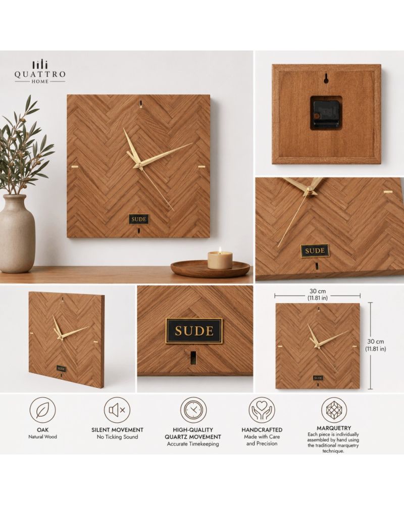 Sude Collection – Doğal Meşe Ahşap Kaplama Duvar Saati