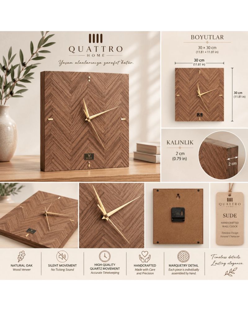 Sude Collection – Doğal Meşe Ahşap Kaplama Duvar Saati