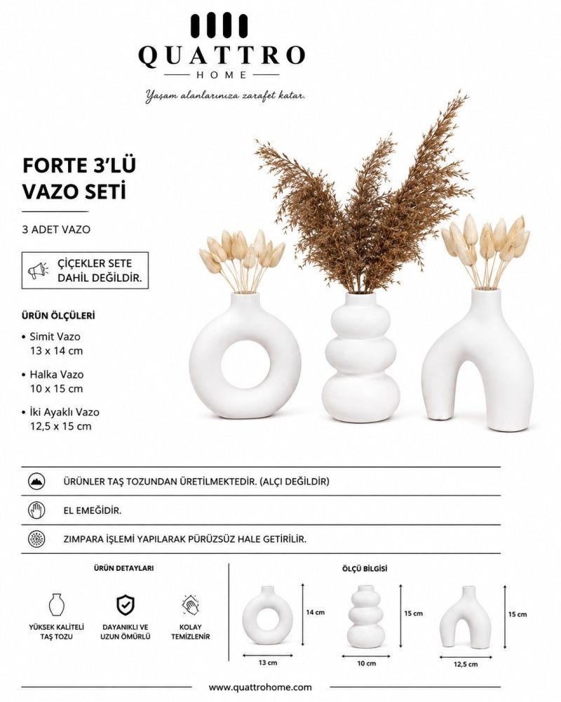 Forte 3’lü Dekoratif Vazo Seti