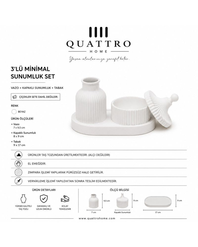 Minimal 3’lü Beyaz Sunumluk Set