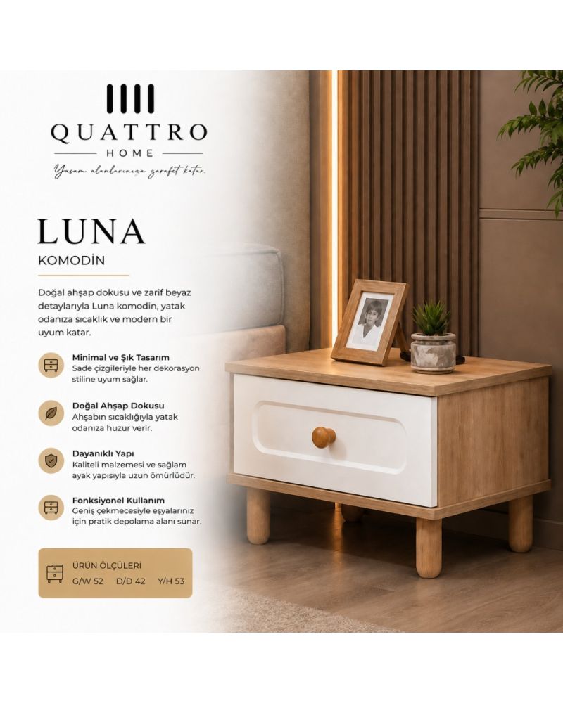 Quattro Home Luna Komodin Tek Çekmeceli Modern Yatak Odası Komodini