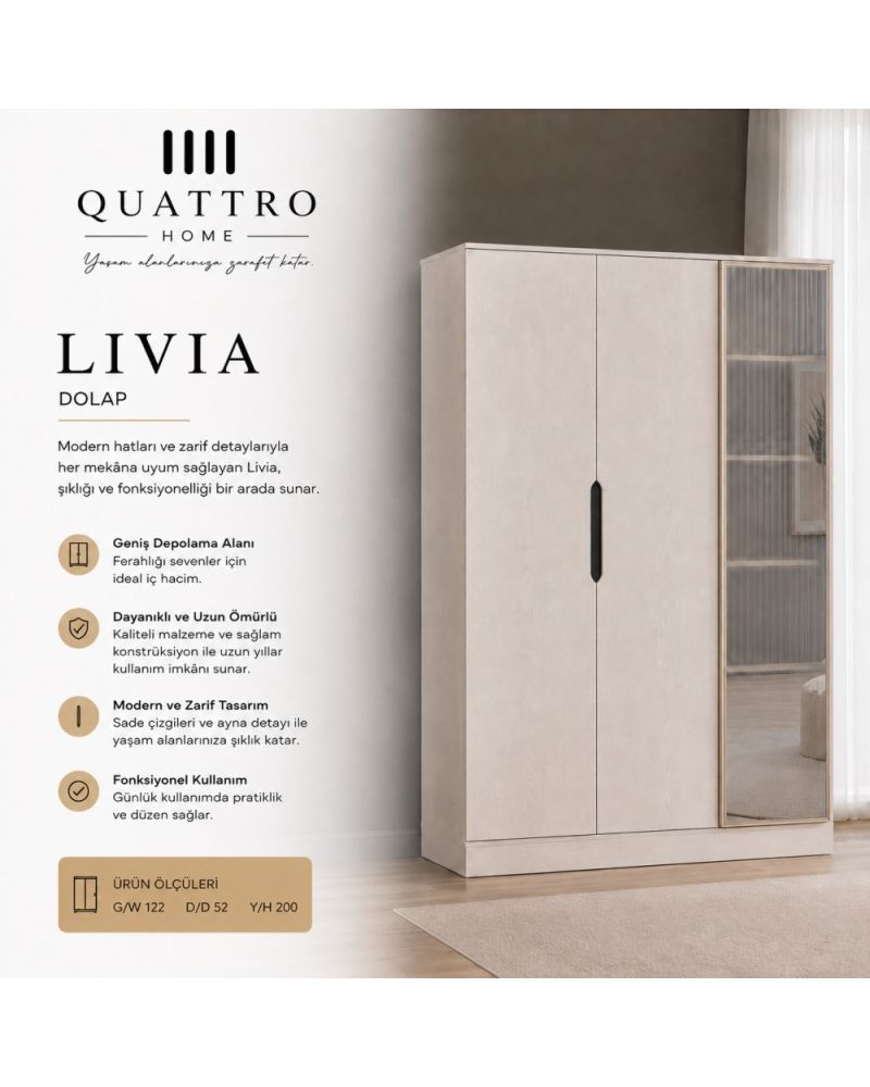 Quattro Home Livia Dolap Aynalı Modern Yatak Odası Gardırobu