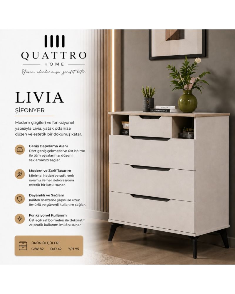 Quattro Home Livia Şifonyer  4 Çekmeceli Modern Yatak Odası Şifonyeri