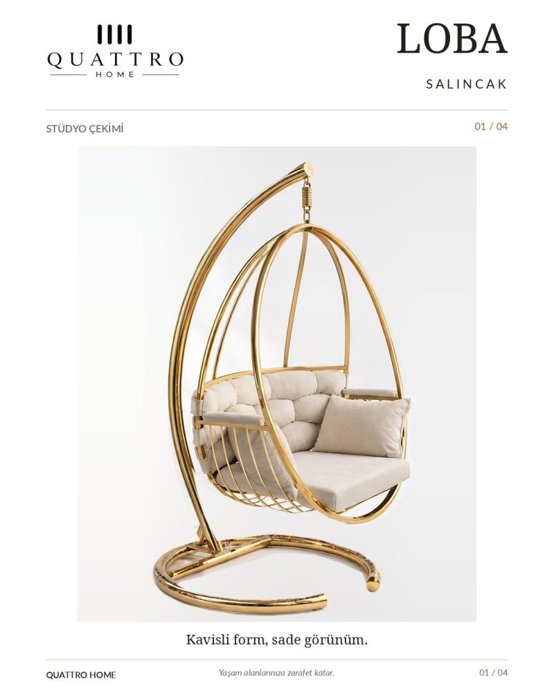 Loba Salıncak – Gold Metal Gövdeli Minderli Bahçe ve Balkon Salıncağı