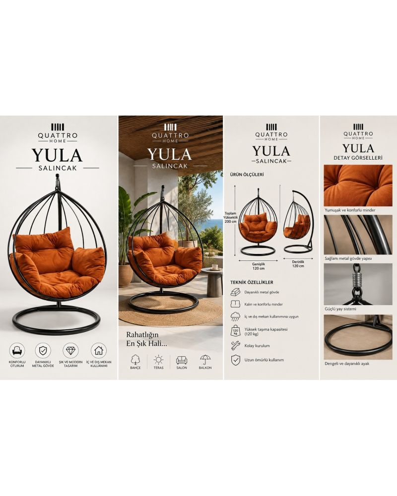 Yula Salıncak – Minderli Metal Gövdeli Bahçe ve Balkon Salıncağı