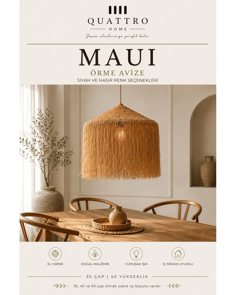 MAUI Örme Avize Siyah ve Hasır Renk Seçenekli Dekoratif Sarkıt Aydınlatma