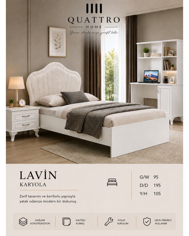 Quattro Home Lavin Karyola Kumaş Başlıklı Beyaz Tek Kişilik Karyola