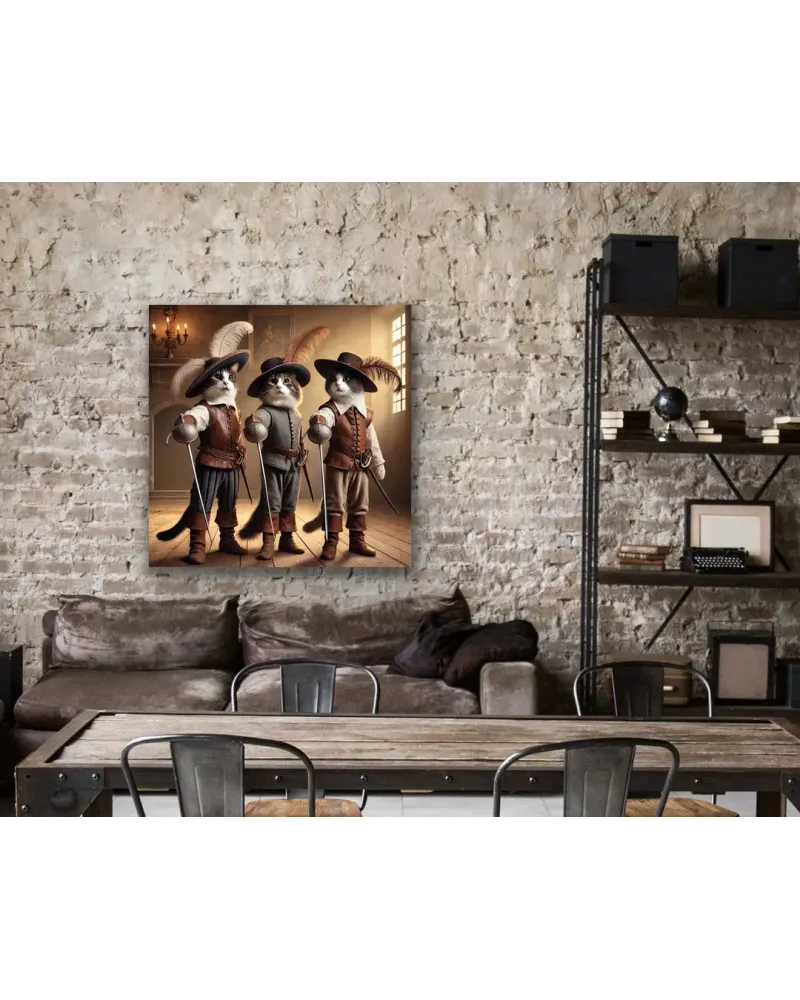 Silahşör Kedi Kanvas Tablo 90x90cm