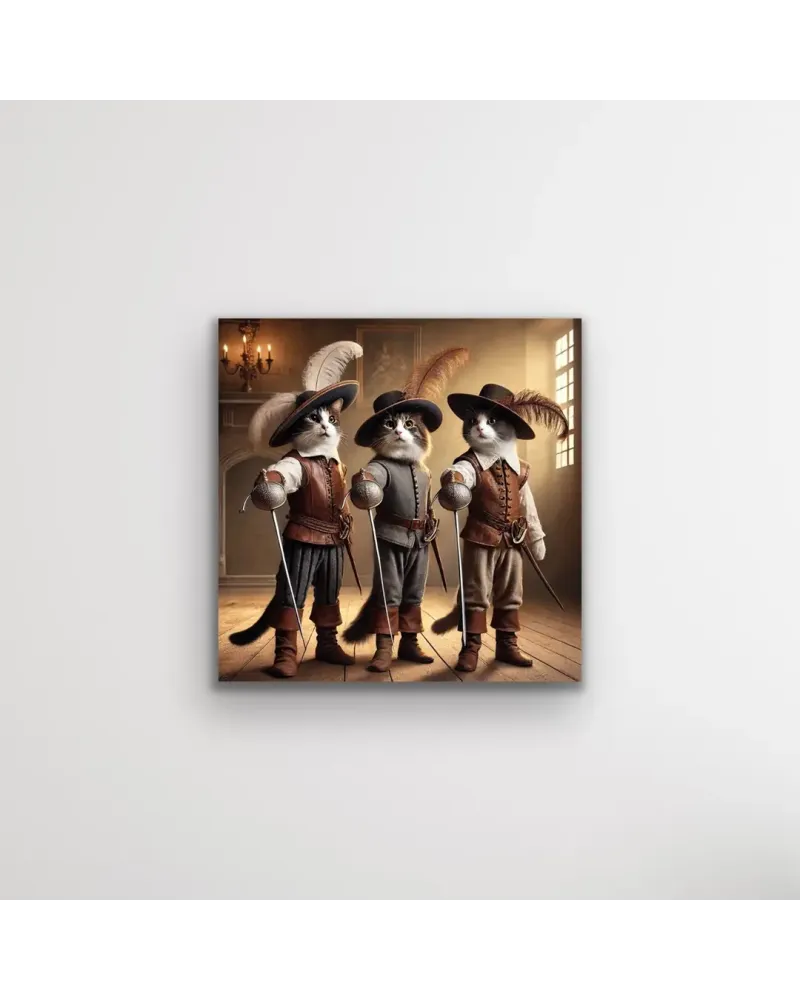 Silahşör Kedi Kanvas Tablo 90x90cm