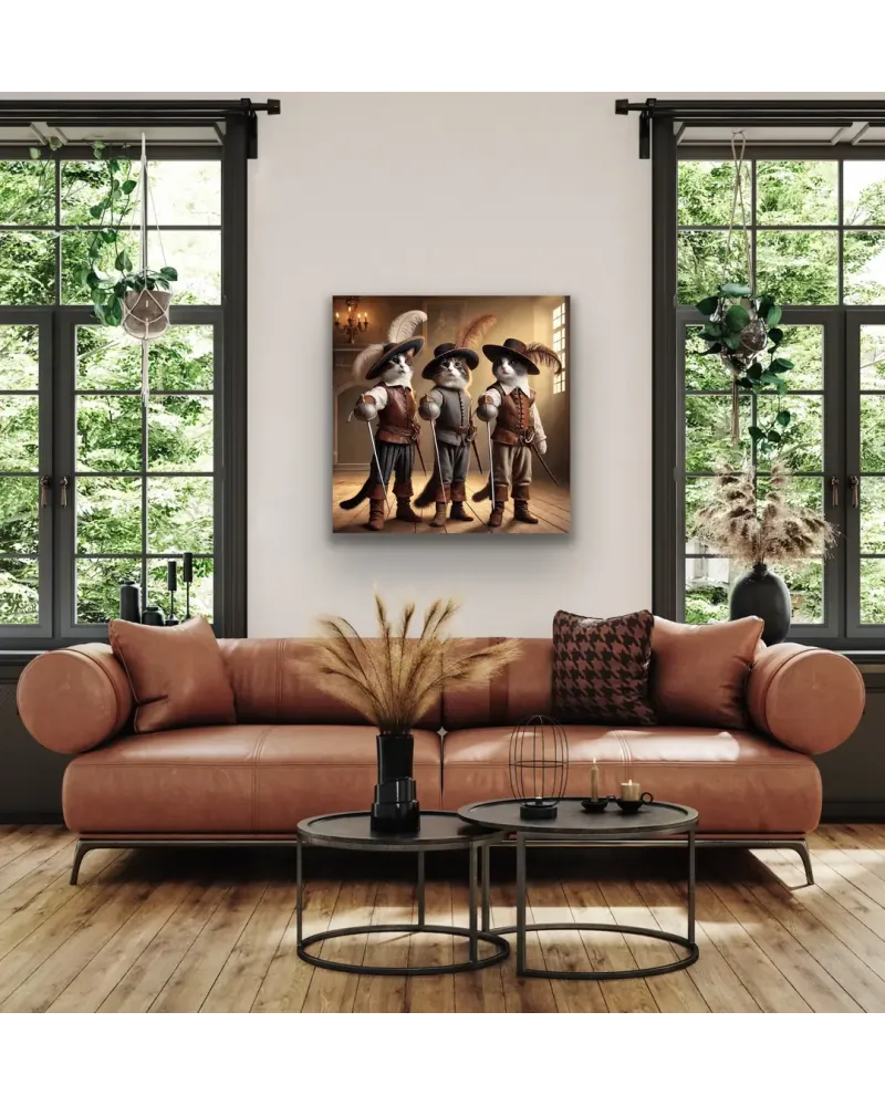 Silahşör Kedi Kanvas Tablo 90x90cm