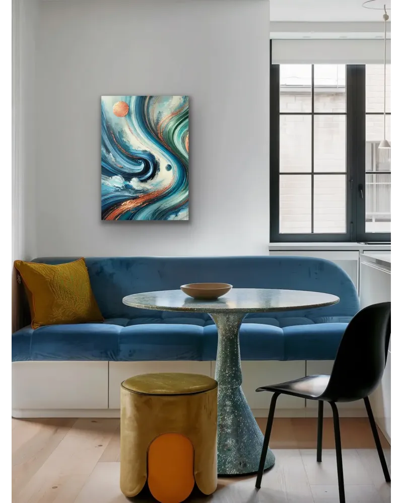 Turuncu Yeşil Mavi Soyut Kanvas Tablo 70x100cm