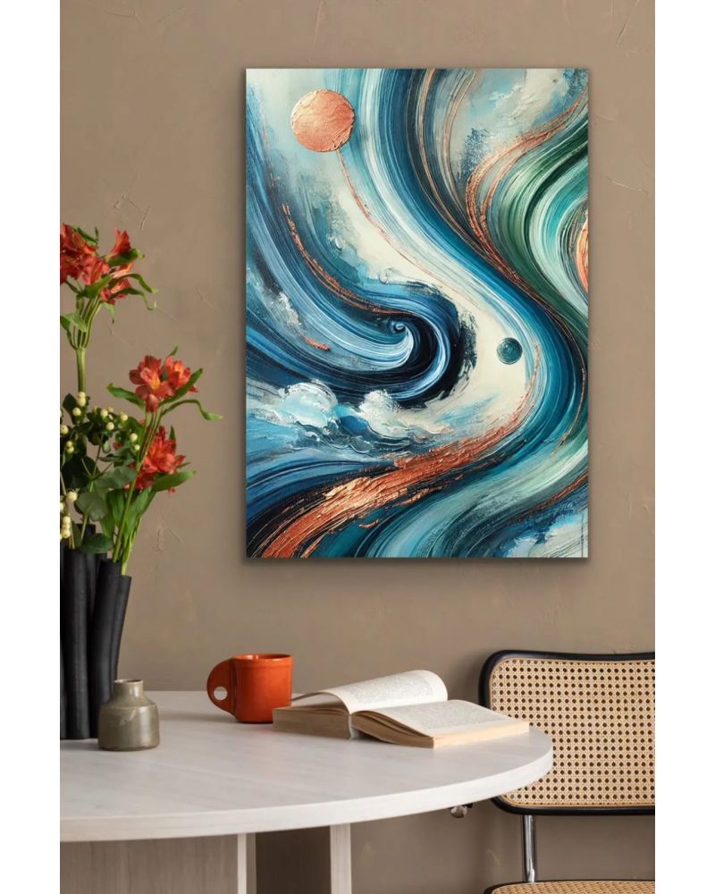 Turuncu Yeşil Mavi Soyut Kanvas Tablo 70x100cm