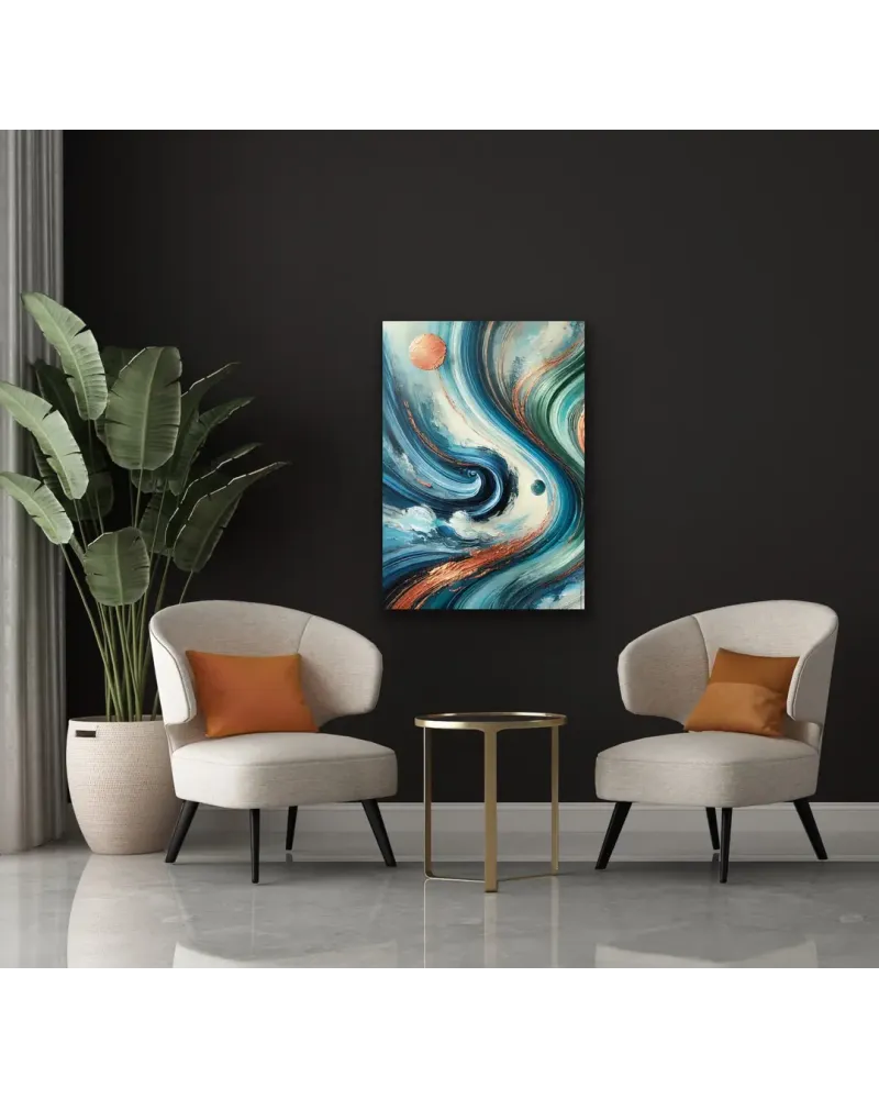 Turuncu Yeşil Mavi Soyut Kanvas Tablo 70x100cm