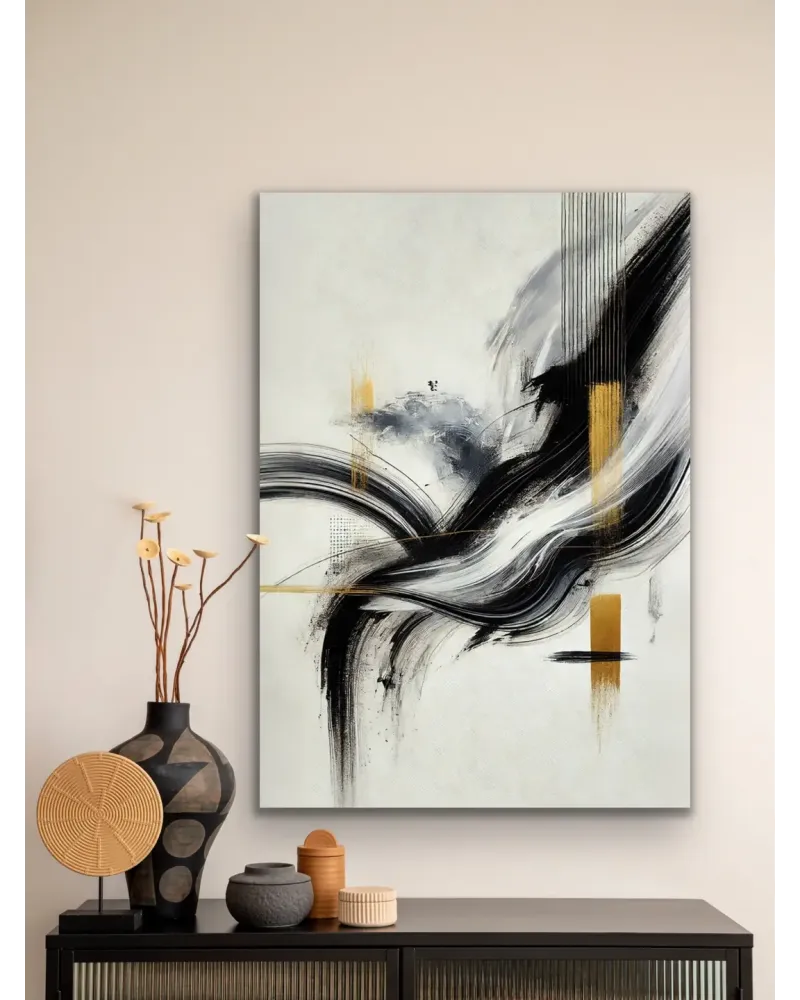 Siyah Gold Soyut Kanvas Tablo 70x100cm