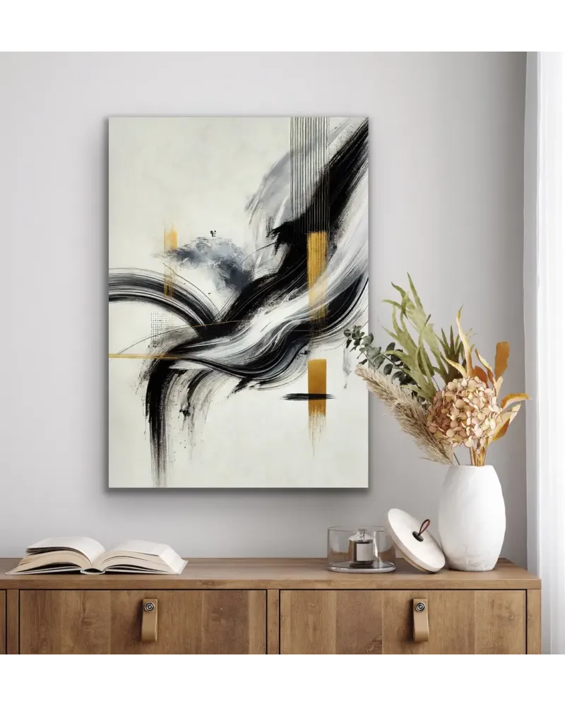 Siyah Gold Soyut Kanvas Tablo 70x100cm